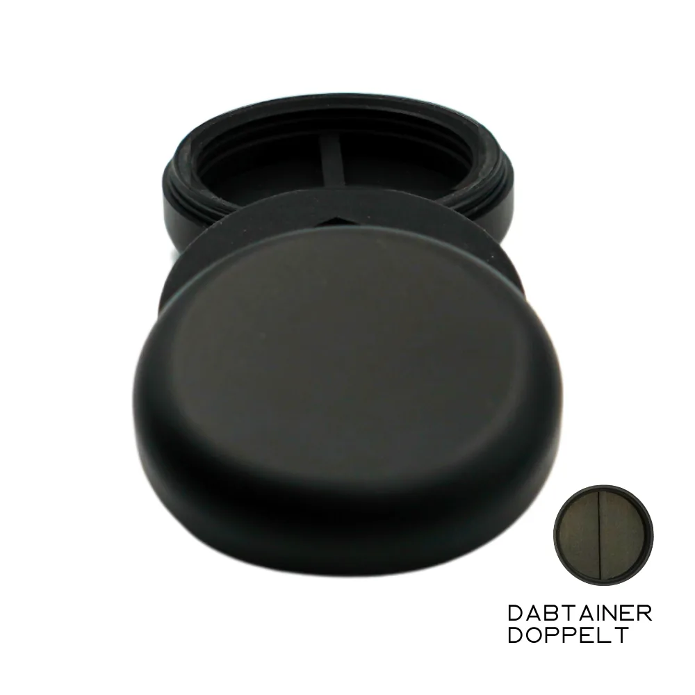 Detailaufnahme des Dabtainer im Dab ’n Roll® Signature Set – Aluminiumcontainer mit zwei Fächern und speziellem Silikoninlay